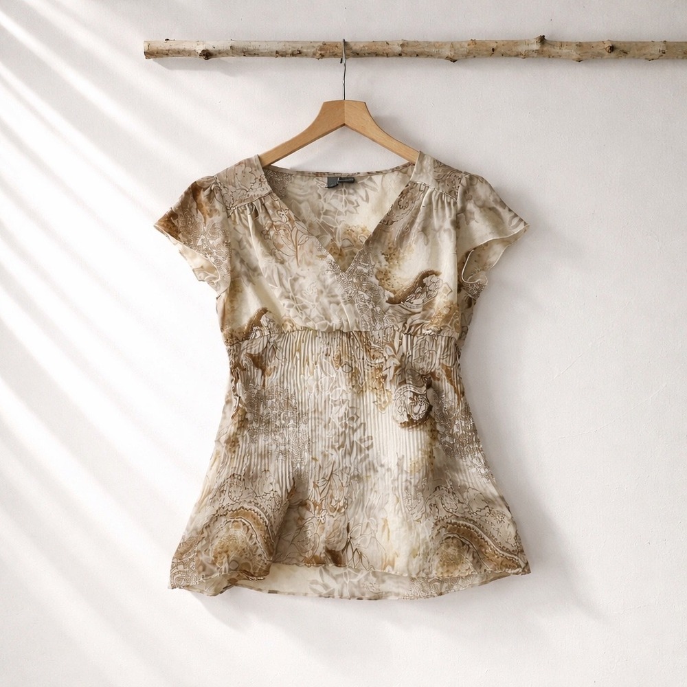 SERENADE New York Blouse Women Medium Brown Floral Paisley Empire Waist Boho Y2K